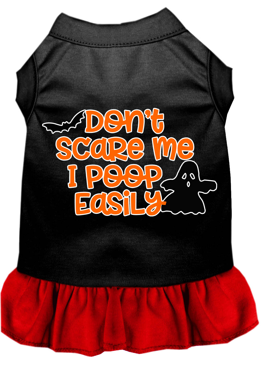 Don't Scare Me, Poops Easily Screen Print Dog Dress Black with Red Lg